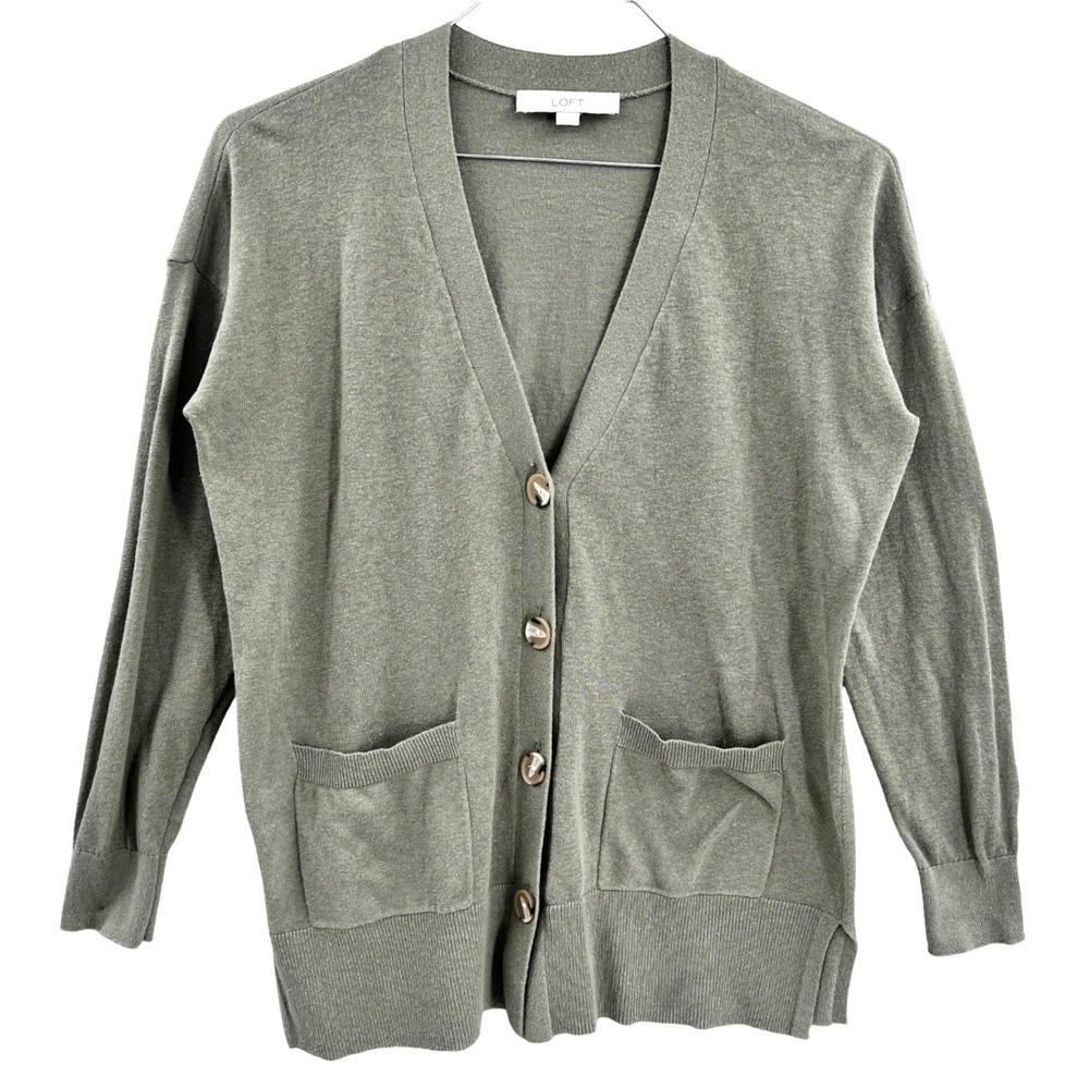 Loft Womens‎ Sage Green Linen Blend V-Neck Button Front Cardigan Sweater Size S